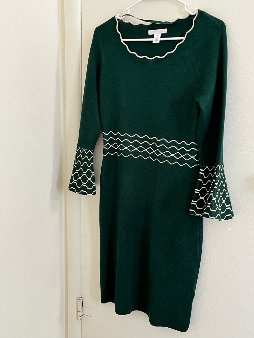 London Times Small Forest Green Sweater Dress Knit Flare Cuff